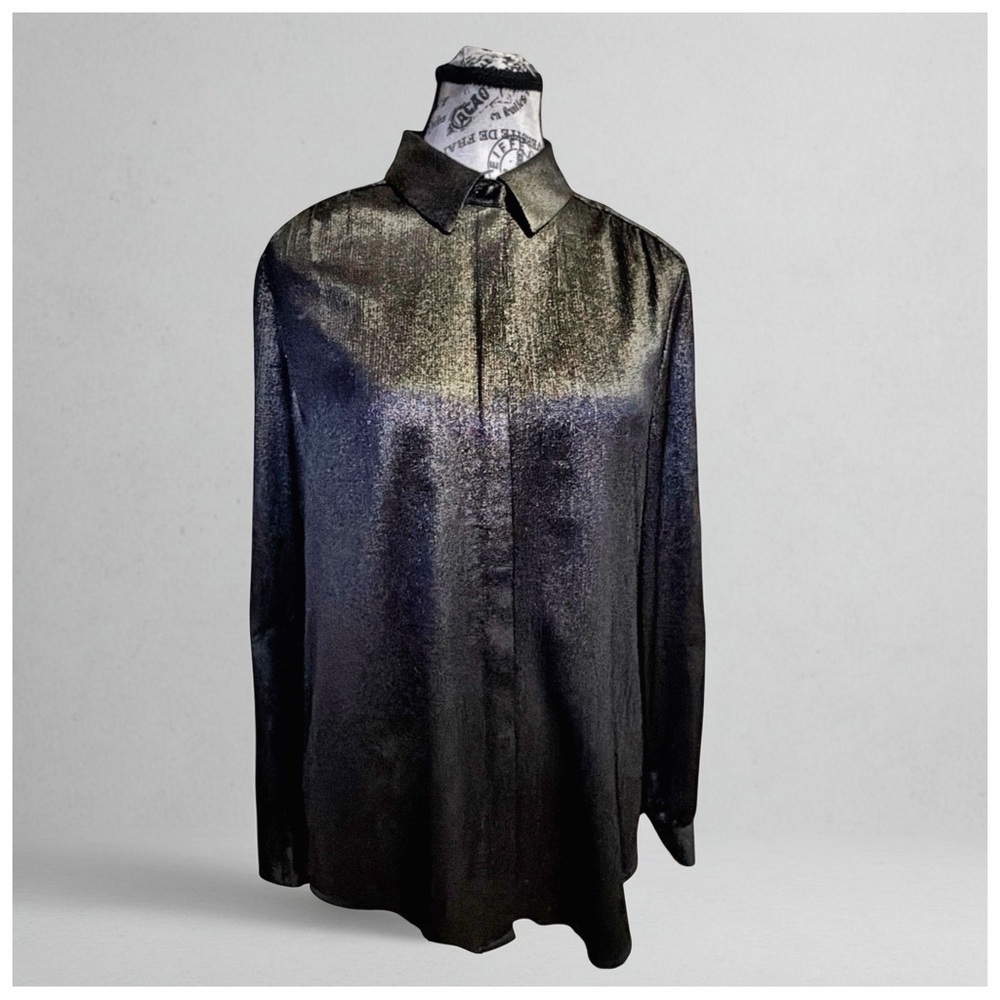 Chico’s Iridescent Sheen Button-Front Blouse – Women’s Size 0